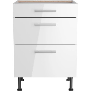 Optifit Unterschrank Rurik986, 60 cm breit, mit 3 Auszügen und weißen Hochglanzfronten.