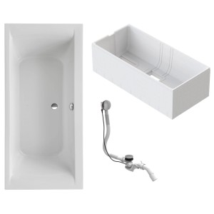 Ottofond Duo Wanne-Set, 190x90 cm, Weiß: Rechteck-Badewanne mit Träger und Ablaufgarnitur.