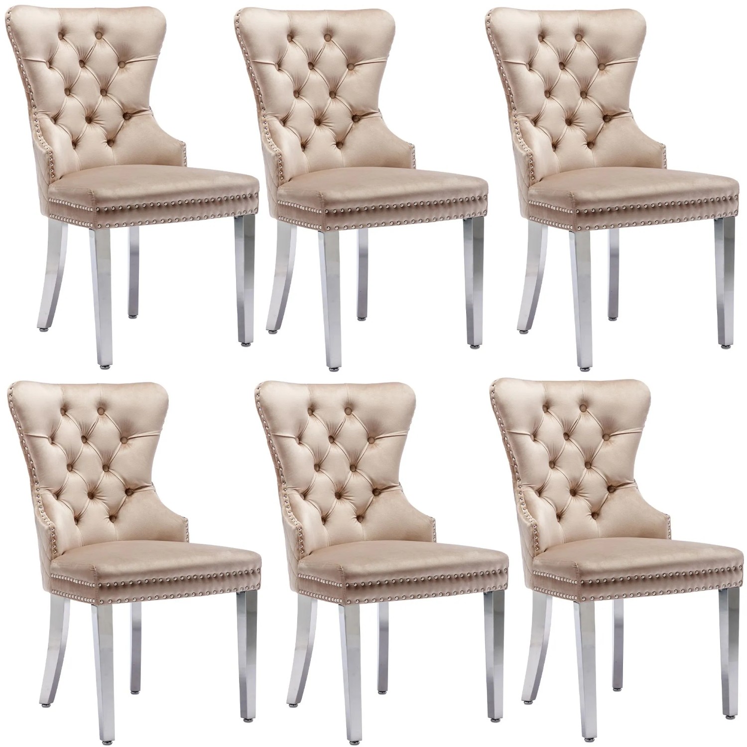 Merax Esszimmerstuhl 6Er Set Beige Samt Metallbeine