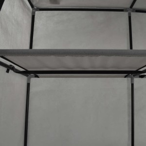 Detailansicht: Grauer vidaXL Kleiderschrank mit Fächern und Stangen, Stoff.
