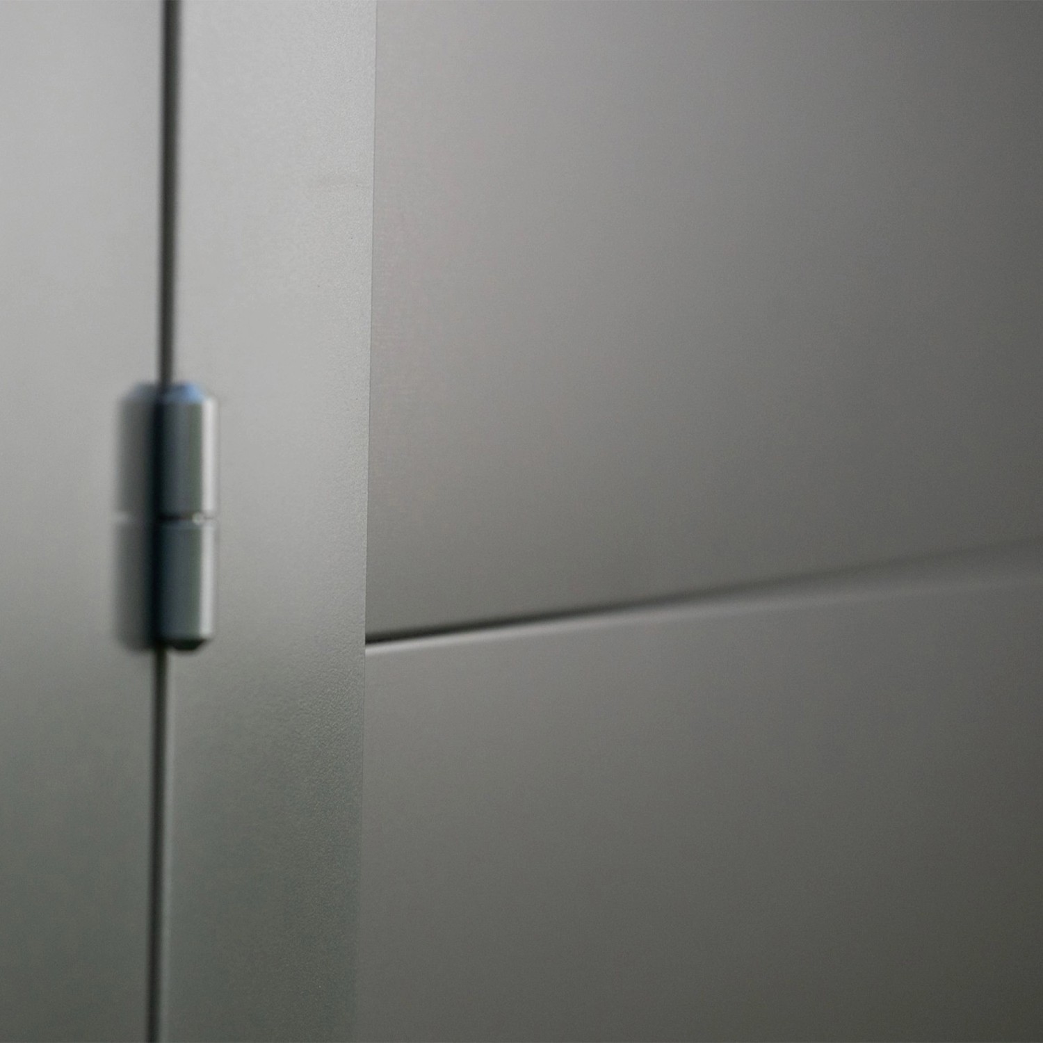 Detailaufnahme: Graues Amazing Spaces Gartenhaus Shape, Tür mit Griff.