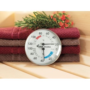 Karibu Klimamesser Classic für Sauna: Thermometer und Hygrometer mit verchromtem Rahmen.