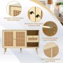 Merax Sideboard 120x40x80 cm Eiche Rattan 1 Schublade 2 Türen Verstellbare Ablagen_7