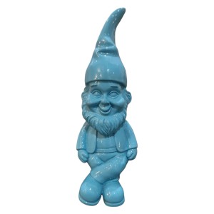 Blaue Dekofigur Zwerg Kantenhocker, 18 cm, aus Polyresin für die Gartendekoration.