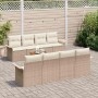Beiges 9-teiliges Garten-Sofa-Set aus Poly Rattan mit Tisch, modulare Gartenmöbel von vidaXL.