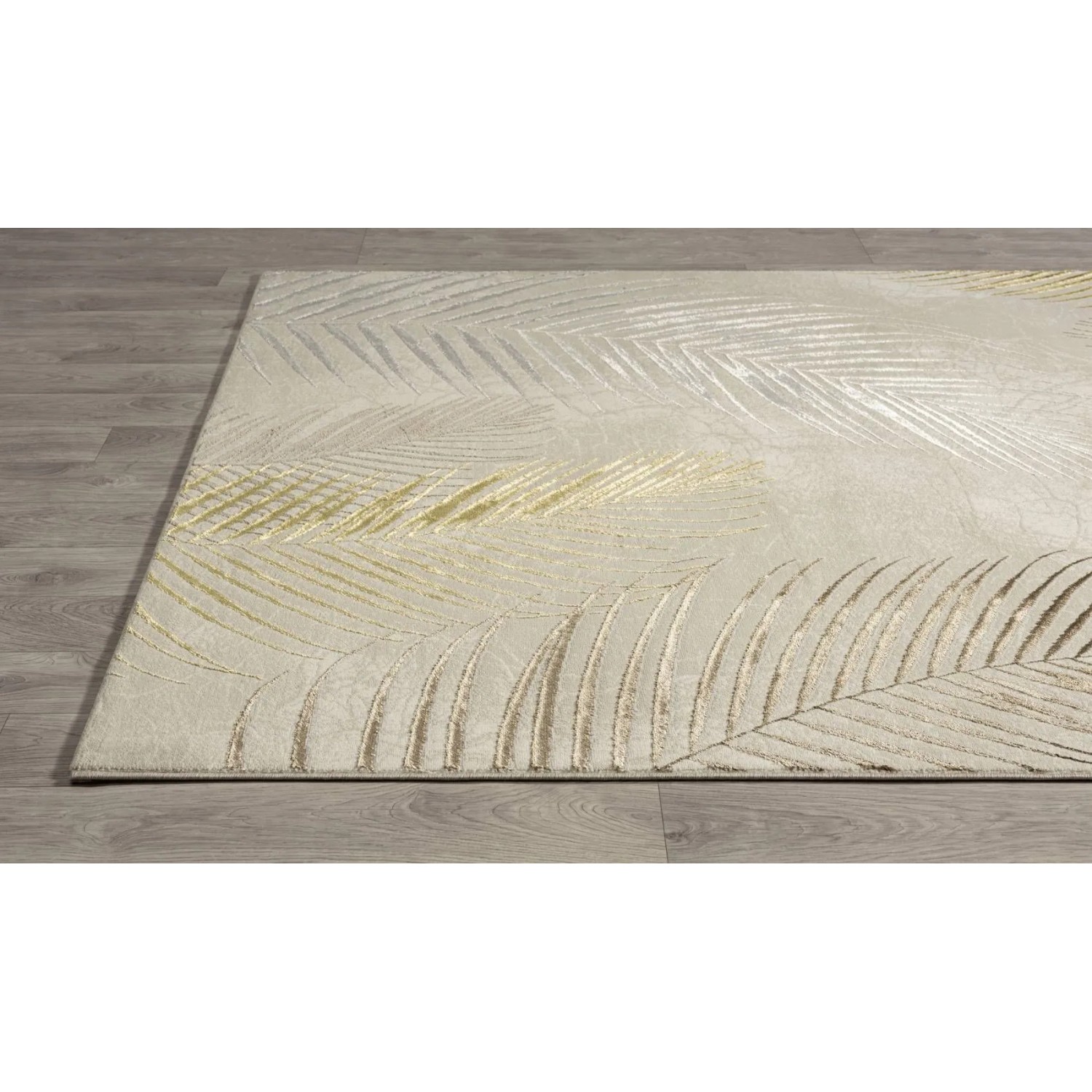 Beiger Kurzflor Teppich (290x200 cm) mit Blattmuster von Floornovo.