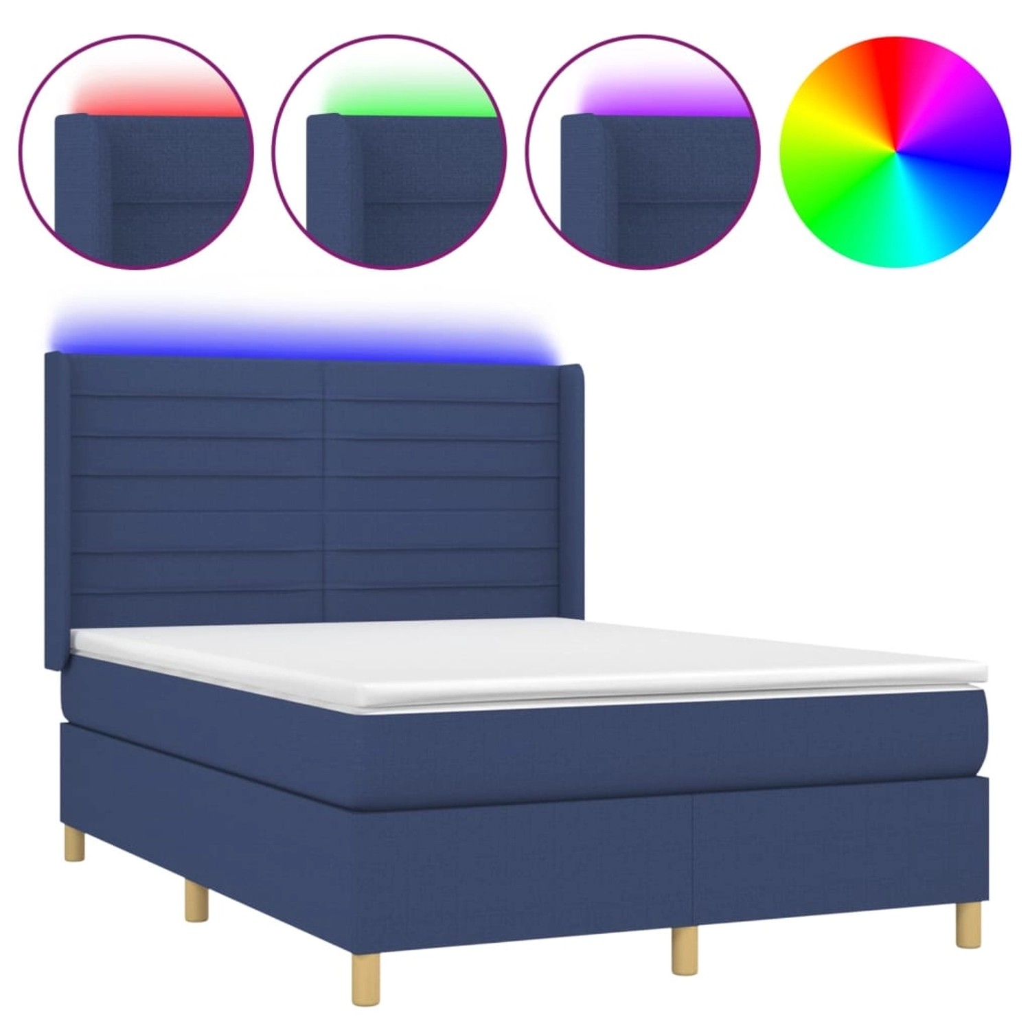 vidaXL Boxspringbett mit Matratze & LED Blau 140x200 cm Stoff 3138963 günstig online kaufen