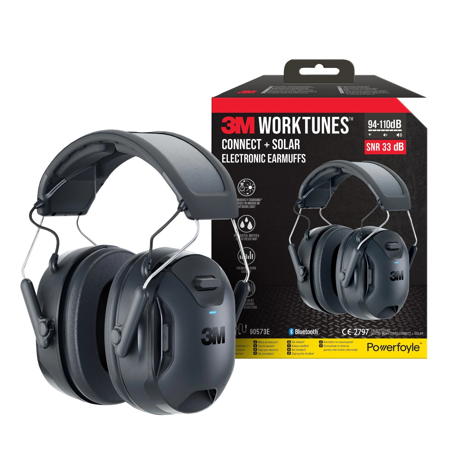 3M Kapselgehörschutz WorkTunes Connect & Solar Bluetooth SNR-Wert 33 dB Schwarz