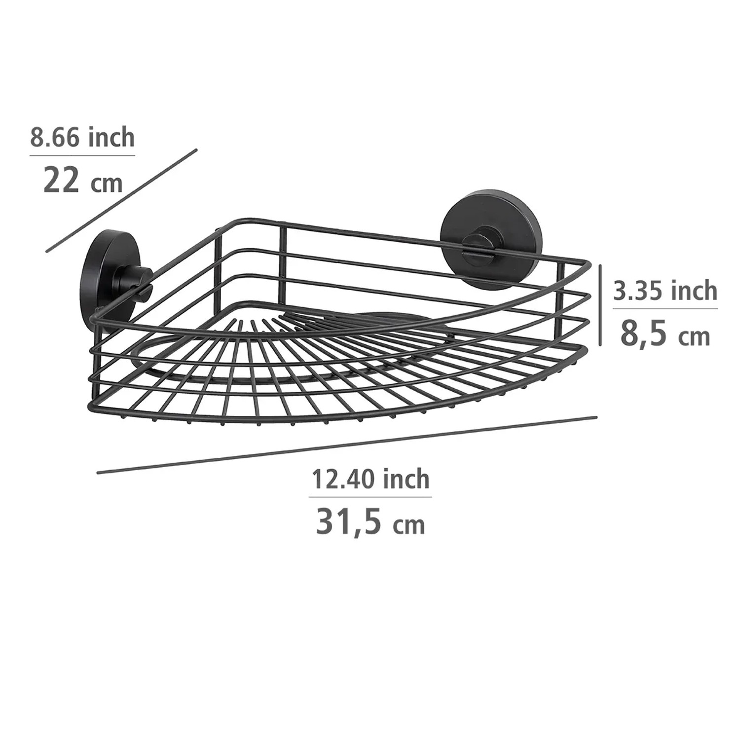Wenko Eckablage Bari Schwarz, Drahtkorb mit Vacuum-Loc Befestigungssystem für Badaccessoires.