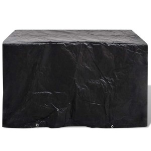 Schwarze, rechteckige vidaXL Gartenmöbel-Abdeckung aus Polyethylen mit Ösen, 140x70x90 cm.