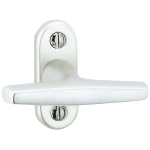 Alpertec Fensterolive aus Aluminium in Neusilber, Türbeschlag mit sichtbarer Verschraubung.