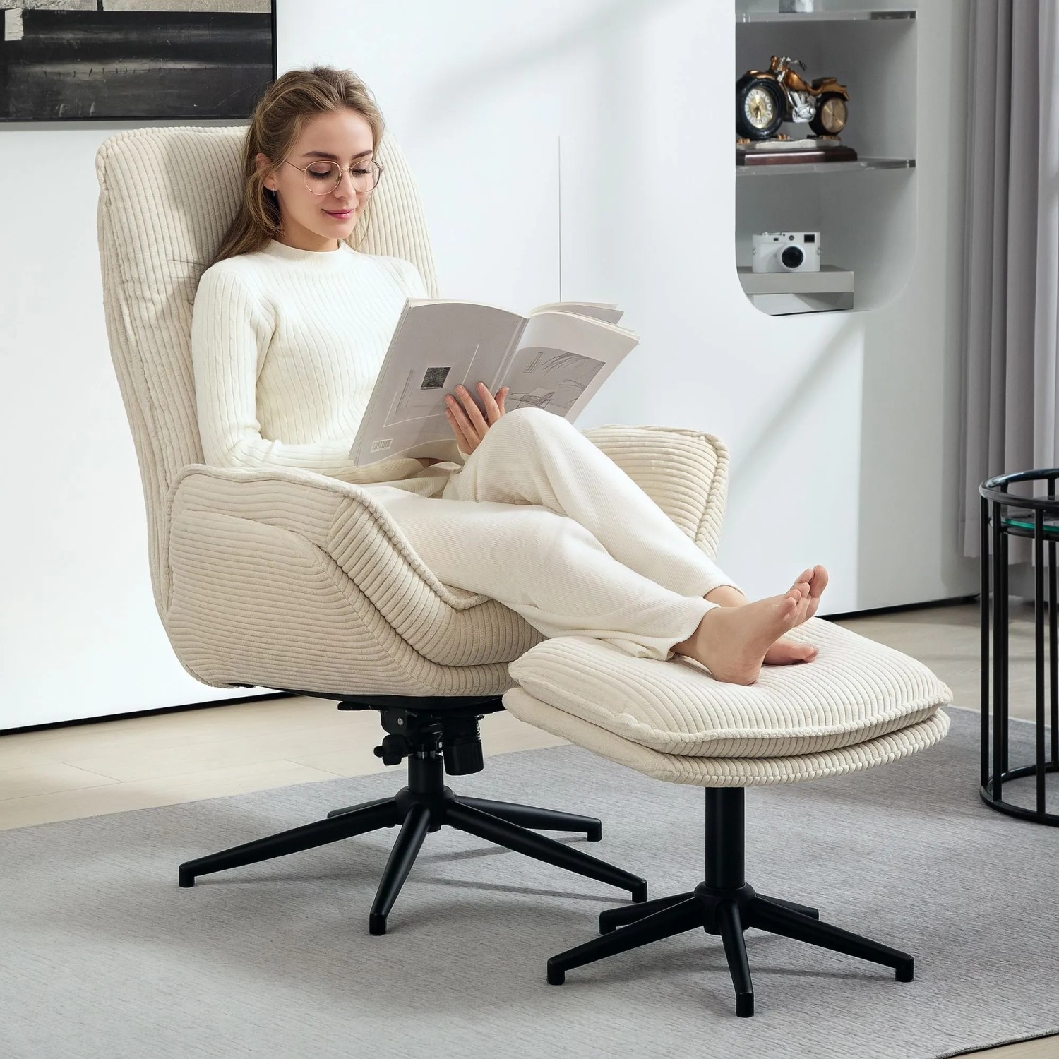 HOMCOM Liegesessel mit Hocker Beige für Wohnzimmer Schlafzimmer kaufen bei OBI