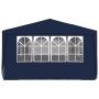 Blaues Profi-Partyzelt 4x6 m mit Seitenwänden und Fenster für Gartenpartys.