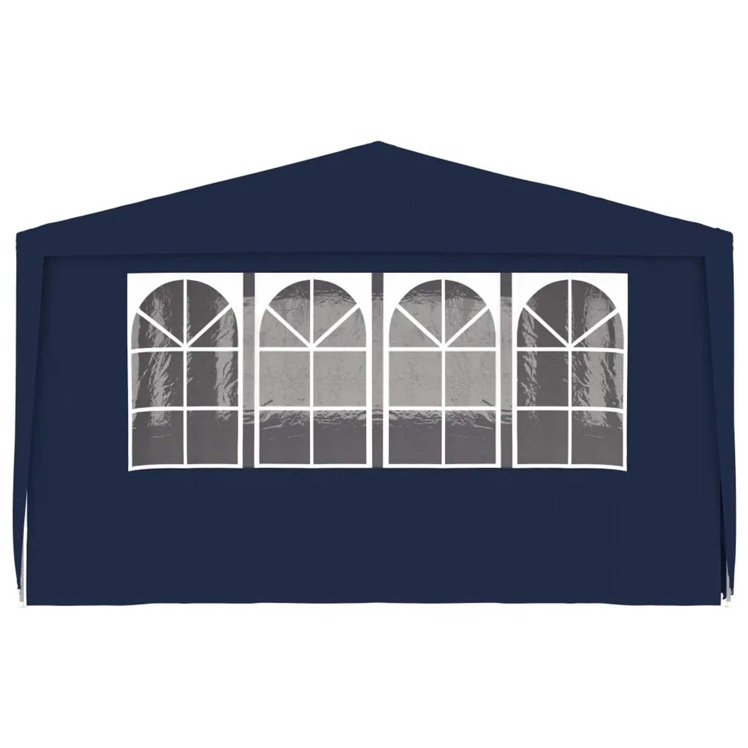 Blaues Profi-Partyzelt 4x6 m mit Seitenwänden und Fenster für Gartenpartys.