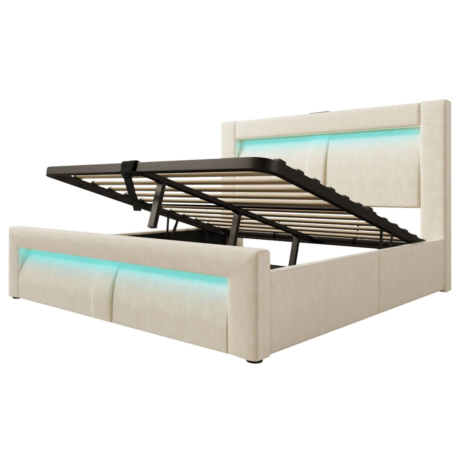 okwish Einzelbett 160x200cm mit LED Beleuchtung Kinderzimmer Beige ohne Matratze