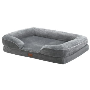Graues Juskys Hundebett Sheena L, orthopädisches Hundekörbchen mit weichem Flanellbezug.