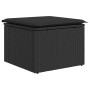 Schwarzer vidaXL Gartenmöbel-Fußhocker aus Rattan mit Kissen, Teil einer Sofagarnitur.