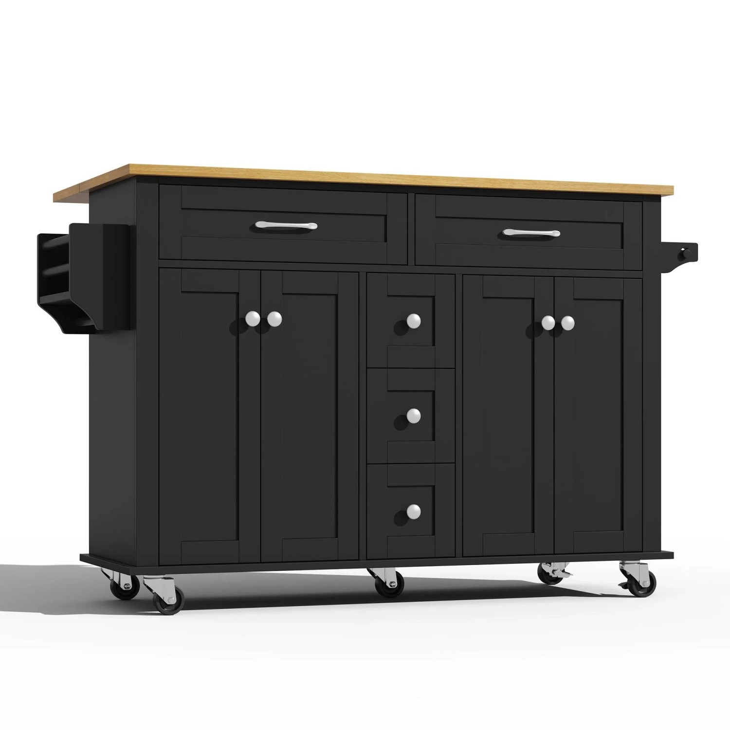okwish Küchenwagen mit Ausklappbarer Arbeitsplatte Schubladen 140x40-65x89cm Schwarz