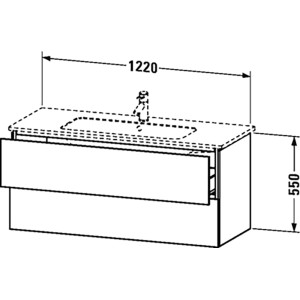 Duravit L-Cube Waschbeckenunterschrank, 122 cm, Weiß Hochglanz, mit zwei Schubladen.