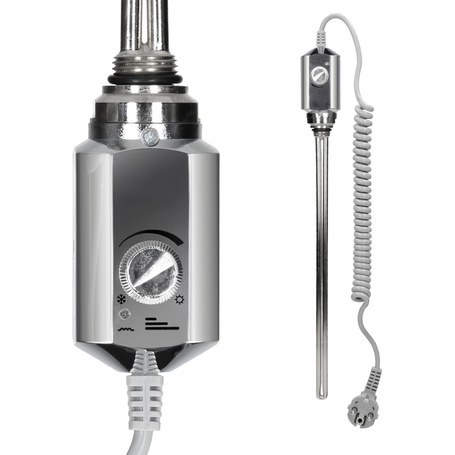 Elektrischer LuxeBath Badheizkörper mit Heizstab, 1200W, Chrom.