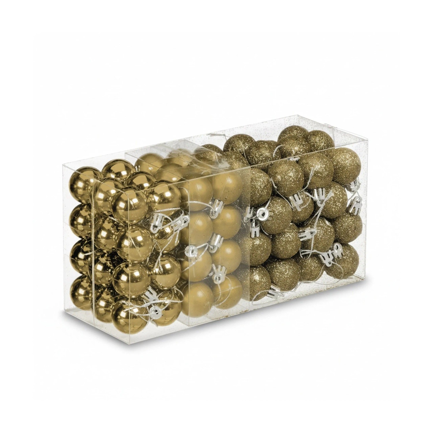 Relaxdays Weihnachtskugeln im 96er Set Kunststoff Gold Mit Aufbewahrungsbox 4 cm x 3 cm