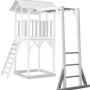 Axi Beach Tower Klettergerüst in Grau und Weiß mit Kletterwand und Affenschaukel.