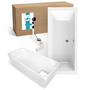 Calmwaters Rechteck-Badewanne 180x80 cm Set mit Zubehör.