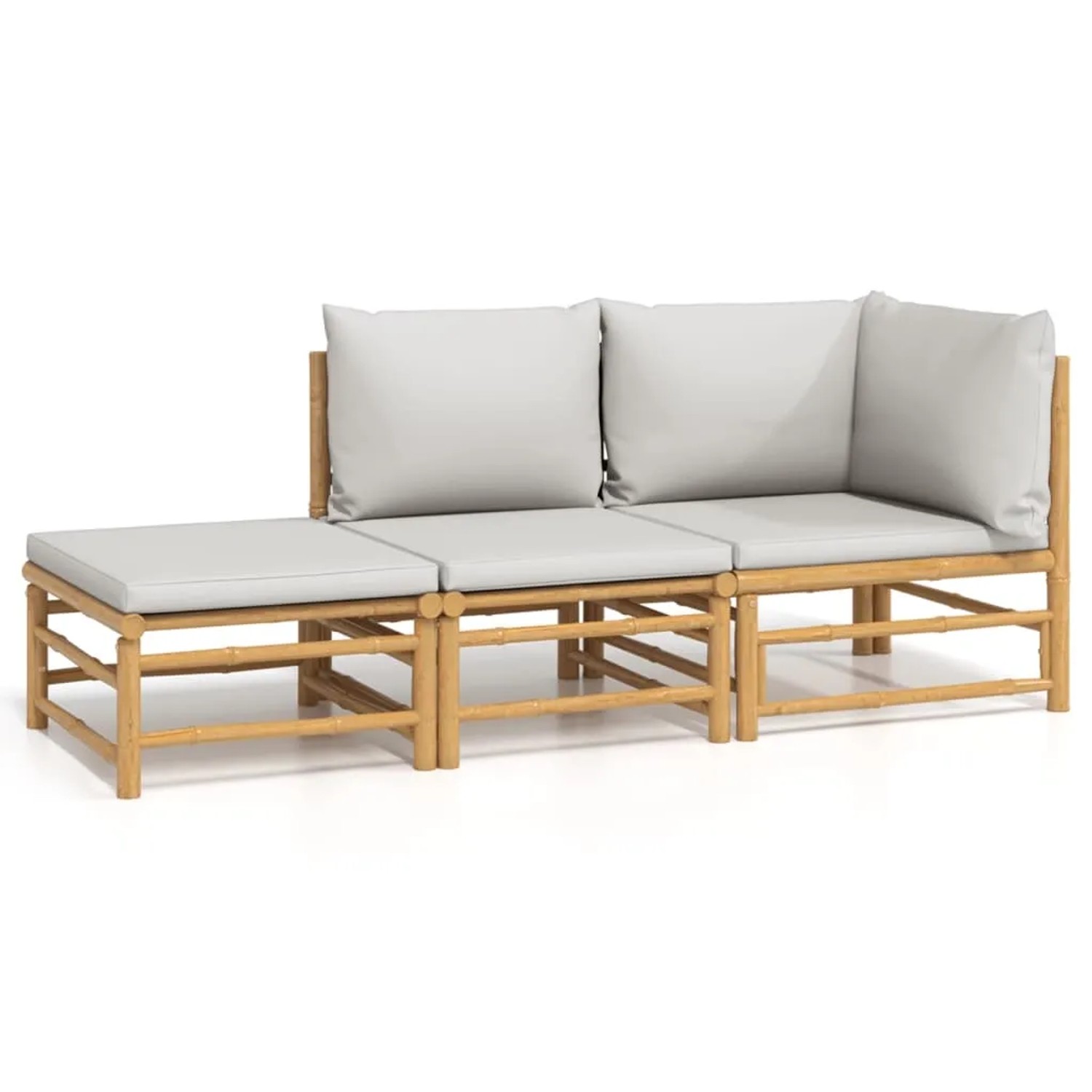 vidaXL 3-Tlg Garten-Lounge-Set mit Hellgrauen Kissen Bambus 3155108