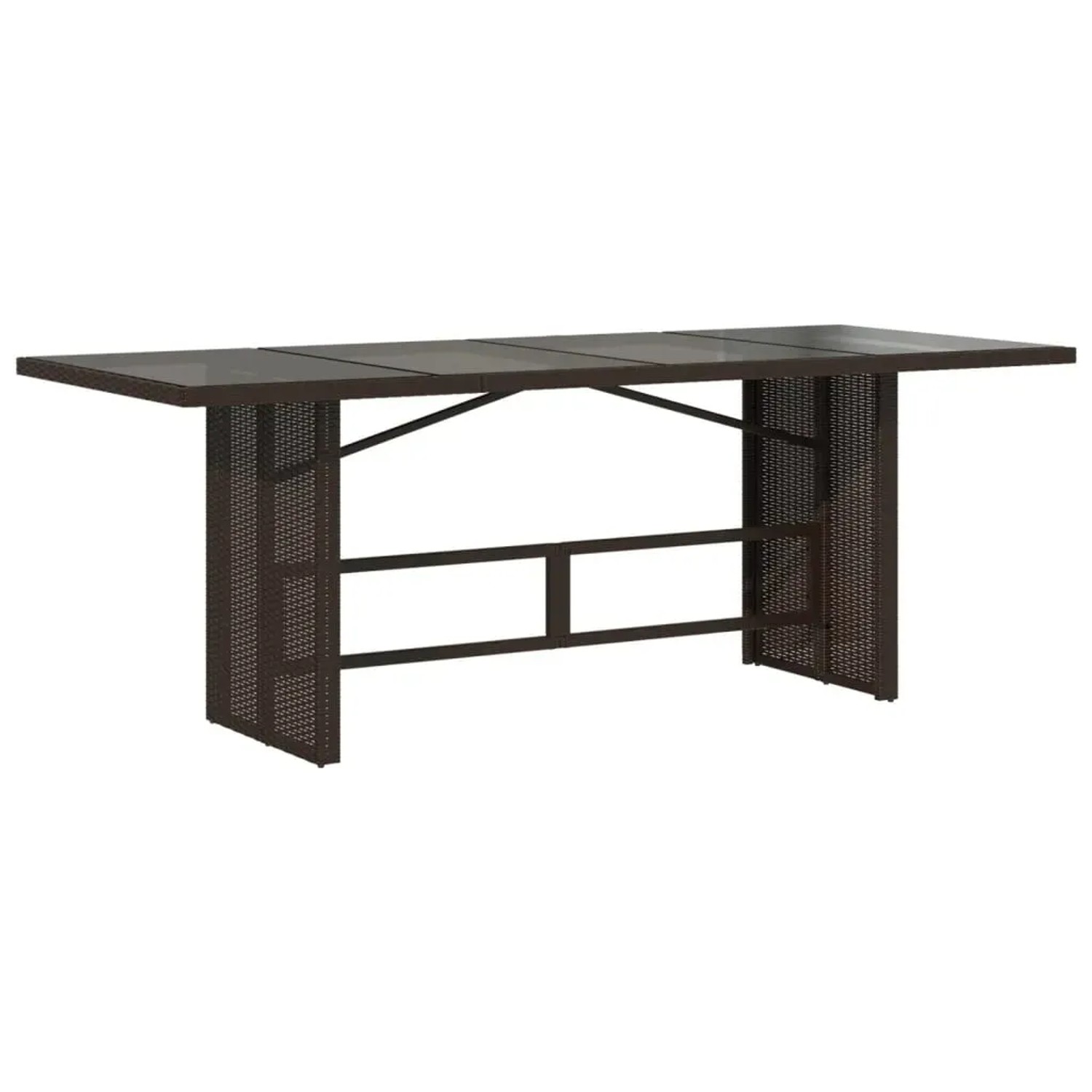 Brauner vidaXL Gartentisch aus Polyrattan mit Glasplatte, Teil der 7-tlg. Garten-Essgruppe.