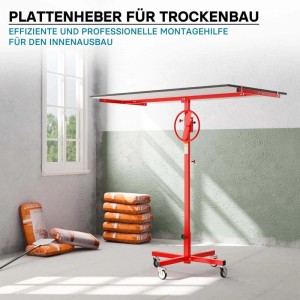 Roter Xpotool Plattenheber für Trockenbau, 40kg Traglast, 170-290cm verstellbar, mit Rädern. Montagehilfe.