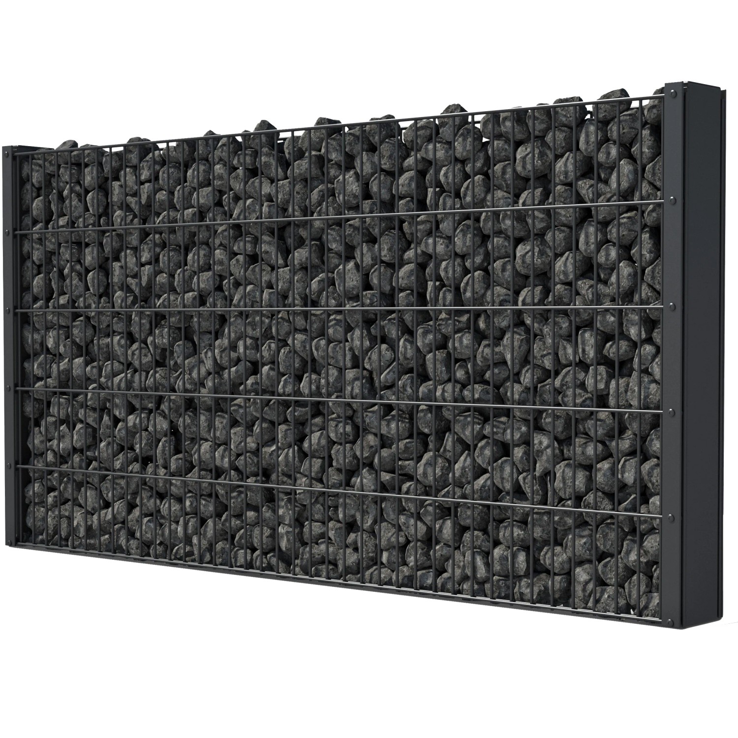 Floraworld Zaungabione Basis-Set, anthrazit, 83 cm hoch, gefüllt mit dunklen Steinen.