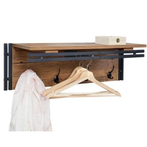 Wandgarderobe A27 in Wildeiche-Optik mit 4 Haken, Stange und Ablage. Praktisch und stilvoll.