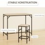 HOMCOM Bartisch-Set Eiche Schwarz. Heller Holztisch, schwarzes Metallgestell mit verstärkter Querstrebe und Fußstütze.