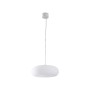 Weiße, runde LED Smart Home Pendelleuchte Bolti mit Leselampe für Wohnzimmer, dimmbar.