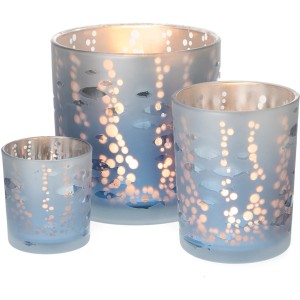 Blauer Teelichthalter Fisch aus Glas, 10x12,5 cm, maritime Deko für stimmungsvolles Licht.