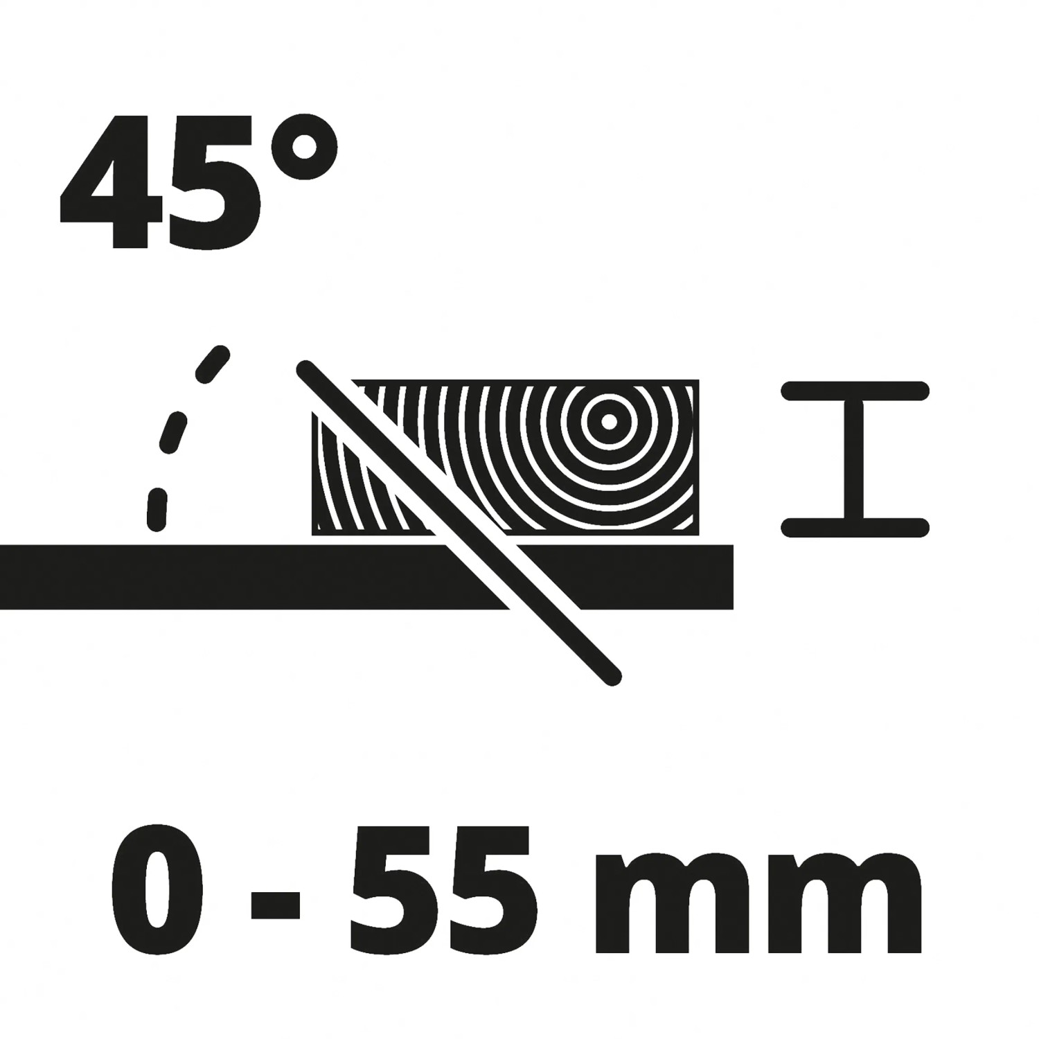 Symbol für Gehrungsschnitte und Schnitthöhe der Einhell Tischkreissäge TC-TS 2225 U.