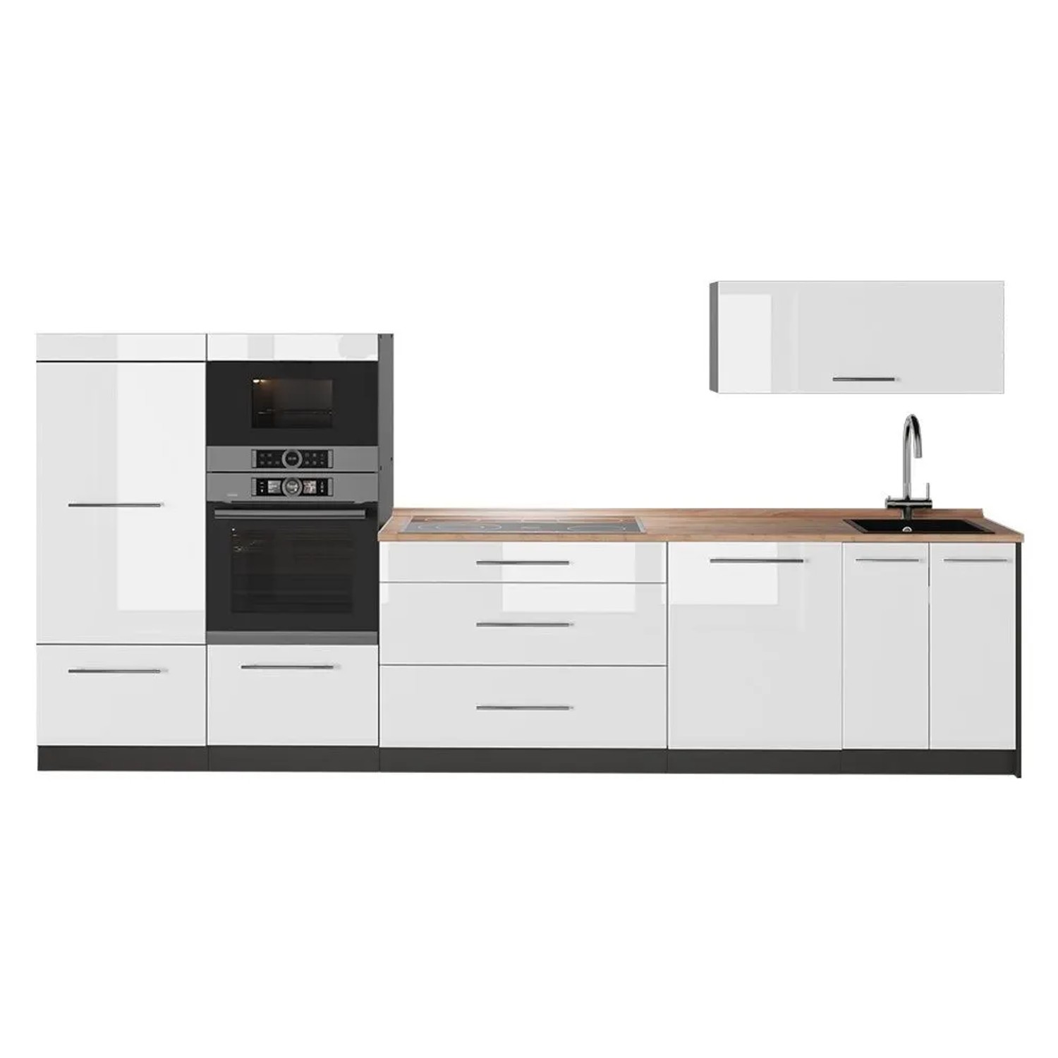 Vicco Küchenzeile Fame-Line Weiß Hochglanz/Anthrazit 340 x 154 AP Eiche Art Nr 64495