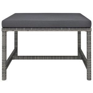 Grauer vidaXL Fußhocker aus Rattan mit anthrazitfarbenem Kissen, Teil des 9-tlg. Garten Lounge Sets.