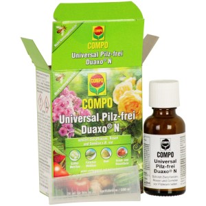 Compo Universal Pilz-frei Duaxo 24ml: Packung und Flasche zur Bekämpfung von Pilzerkrankungen.