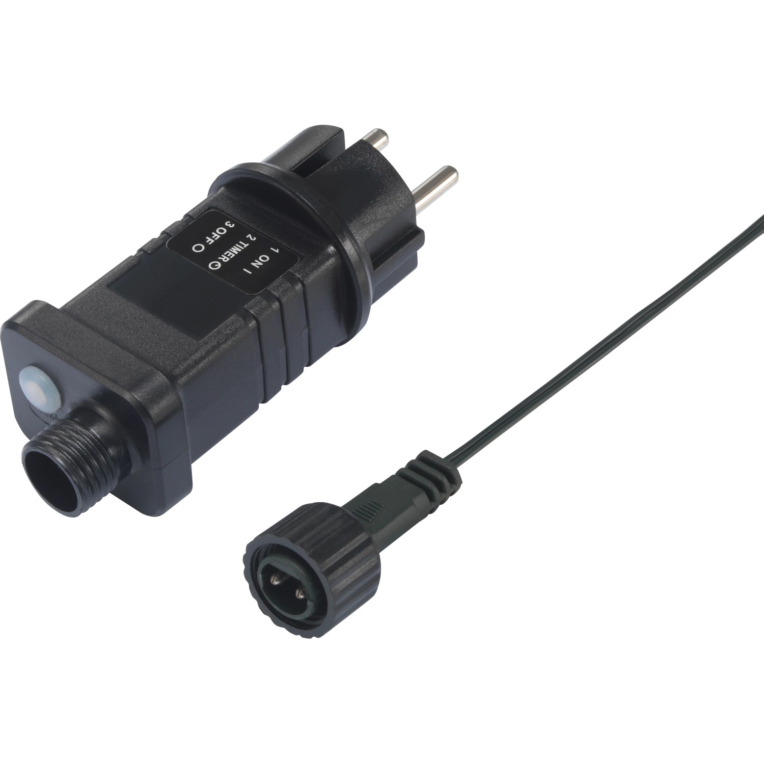 Netzstecker und Kabel der LED-Lichterkette mit Kerzen, mit Timerfunktion.