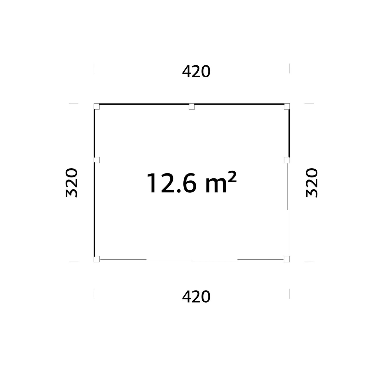Grundriss Palmako Holz-Gartenhaus Pultdach, 420x320 cm, Fläche 12,6 m².