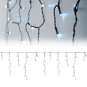 LED Lichtervorhang, 12m, mit 360 kaltweißen Eiszapfen-LEDs, Weihnachtsbeleuchtung für Innen und Außen.