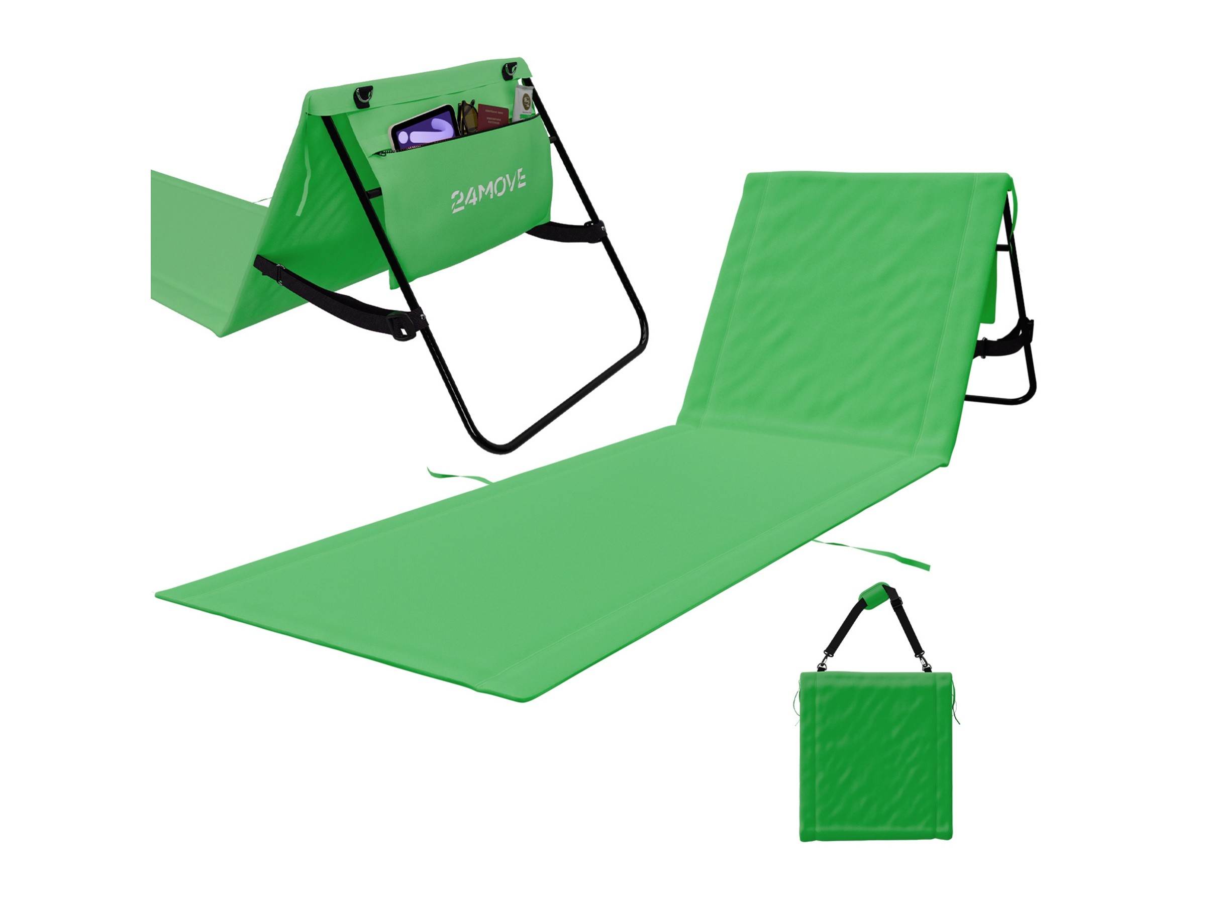 24MOVE Strandmatte Klappbar Mit Rückenlehne&Tasche - Mit Gurt  
