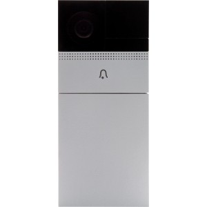 Link2Home WiFi Video Türsprechanlage in Silber mit Kamera und Klingelknopf.