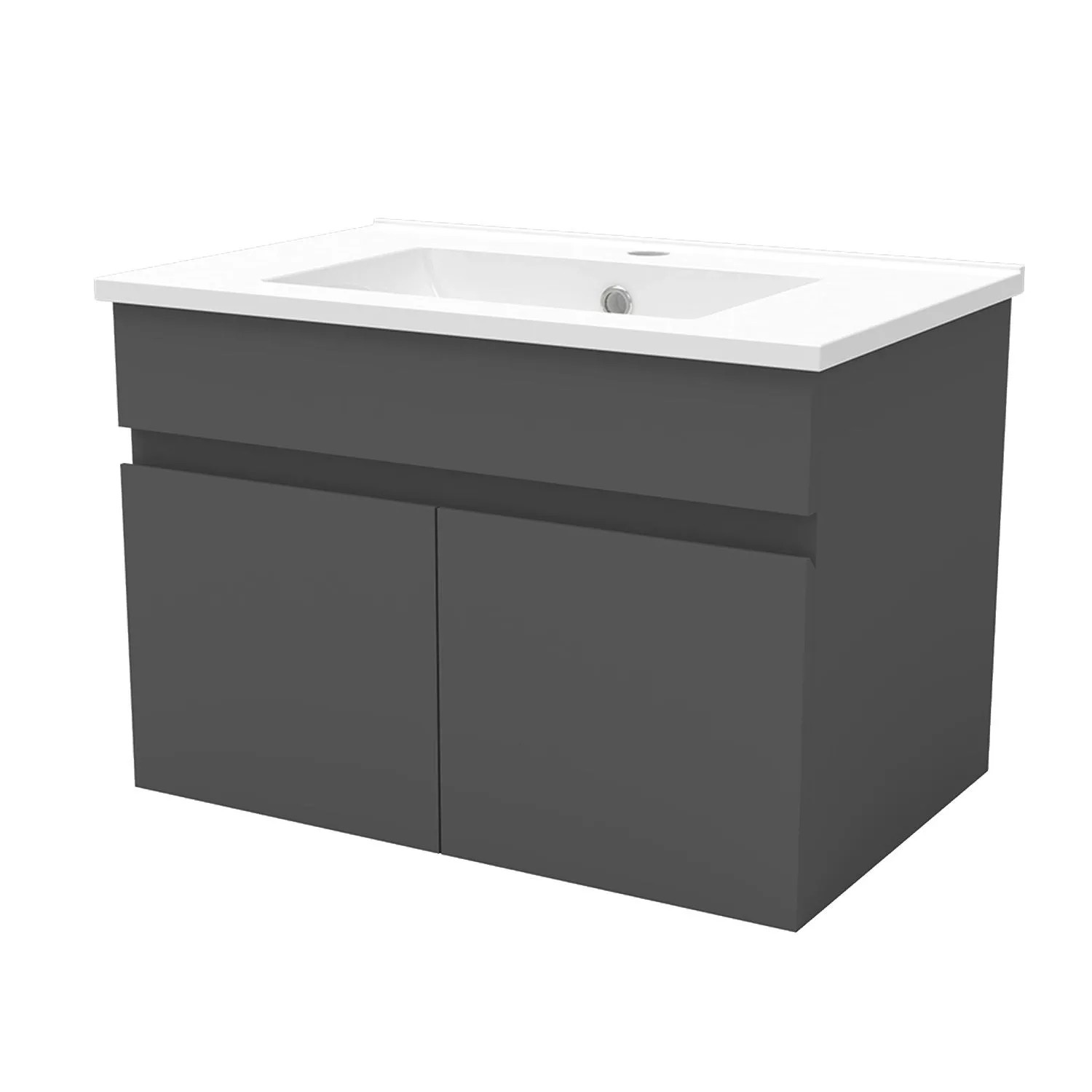 AICA Waschbecken mit Unterschrank 60 cm BERGEN Badmöbel Set Waschtisch mit Unterschrank Anthrazit Matt Softclose 2 tlg.