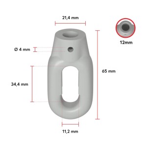 Graue Bauheld Markisenöse Oval 12 mm Ral 7035 mit Maßangaben für Fleischerhaken.
