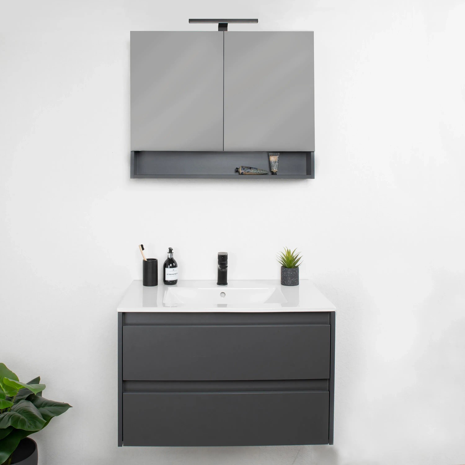 Badmöbel-Set Cleo 3.0 Grau-Anthrazit 3-teilig mit LED-Beleuchtung