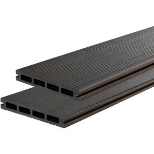 WPC-Terrassendielen basicDeck Comfort, Anthrazit, geriffelte und glatte Oberfläche.