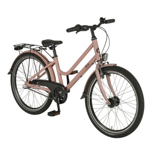 Brandy-farbenes Prophete Kinder-Cityrad Trio 500 M 24 Zoll mit Gepäckträger und Licht.