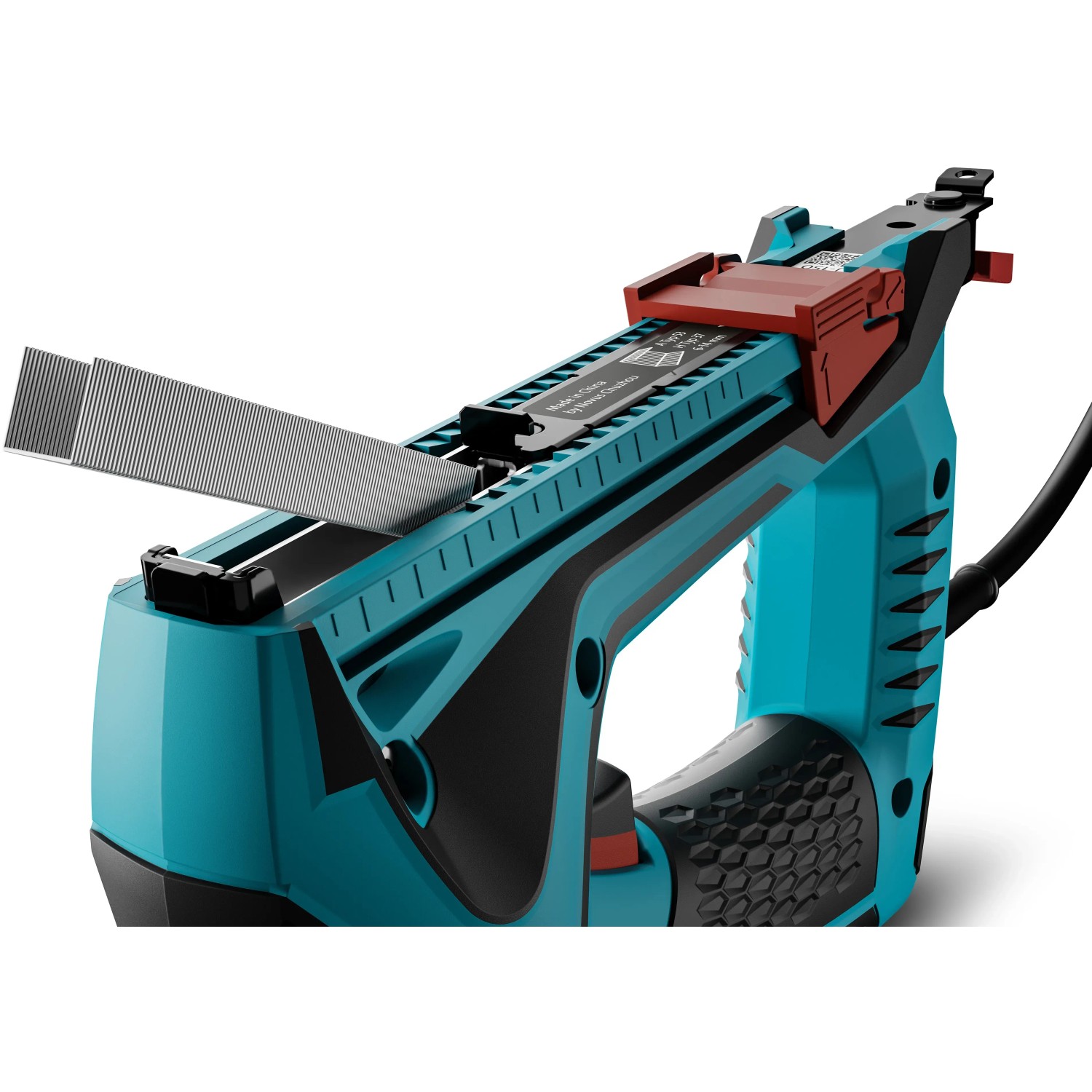 Novus Elektrotacker J-150 in Türkis mit Magazin für Klammern. Ideal zum Befestigen von Stoffen.